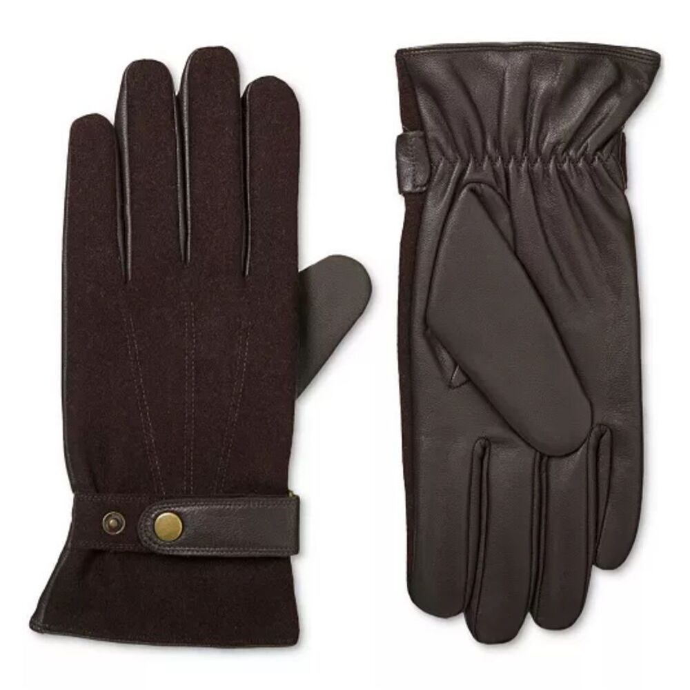 Isotoner NWT Signature Flannel & Leather Glove Saddle Brown Medium